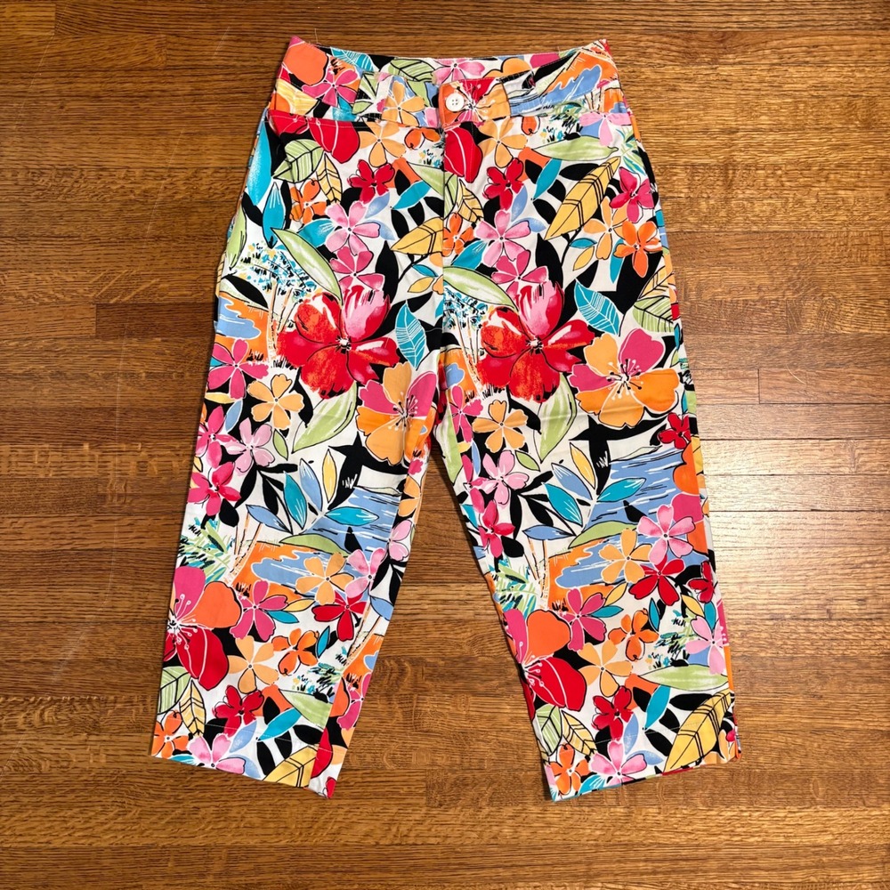 White Stag Women's Capri Pants 10 Floral Tropical Print Stretch‎ Nylon Cotton